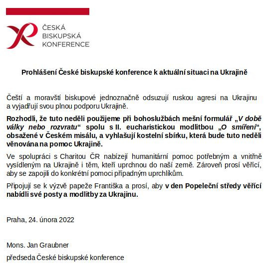 20220224 prohlášení ČBK k situaci na Ukrajině